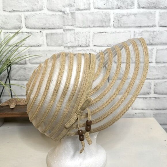 Cruise Club Vacation Tan Mesh & Solid Stripe Sun Hat Visor (21.5”) - Picture 1 of 7